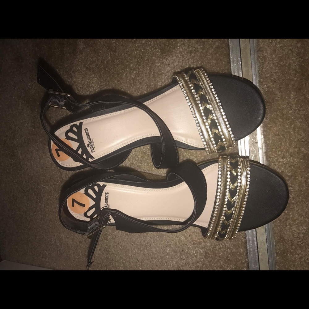 Sold sold sold size 7 black and gold wedge sandals
